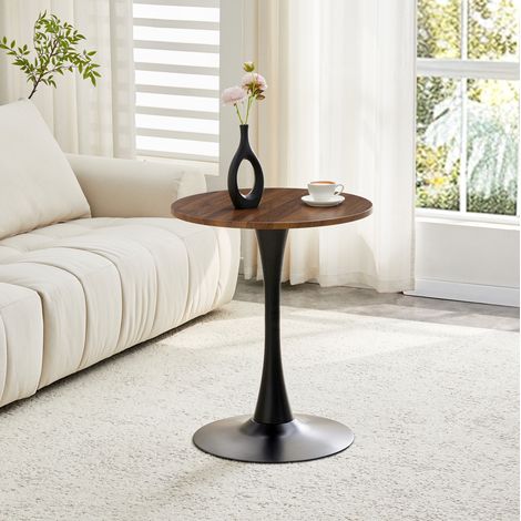 Runder Beistelltisch 60 cm Schwarz/Walnuss aus MDF und Metall mit Thermoform-Oberfläche und stabilem Mittelfuß (1/5)