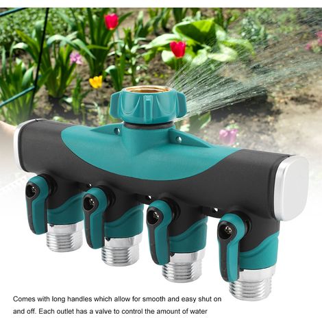 4-Wege-Gartenverteiler aus Zinklegierung (3/4 Zoll) mit Absperrventil und Wasserhahnadapter für Gartenschlauchanschlüsse (1/5)
