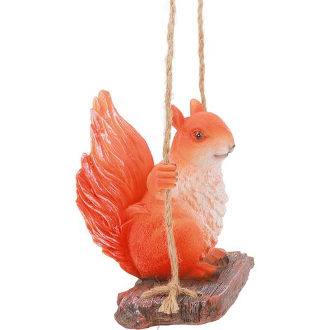 Pendentif Écureuil Statue Jardin Déco Balançoire Mignon Sculpture Extérieur Patio Ornement Animal Résine Figurine Rouge Marron (1/5)