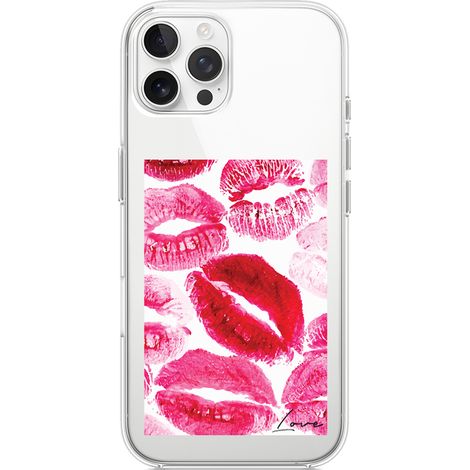 Funda para iPhone 12 Pro Max, transparente, de silicona flexible, con besos y la inscripción "Love" (1/5)