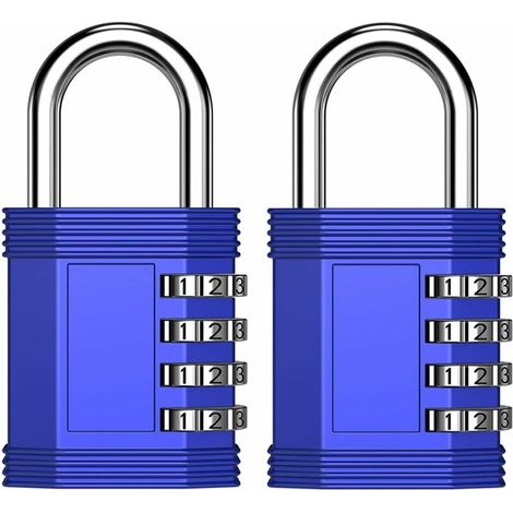 Cadenas de salle de sport, cadenas à combinaison à 4 chiffres pour salle de sport, employés, école, clôture, portail, armoire, paramétrez votre propre système sans clé (lot de 2, bleu) (1/5)
