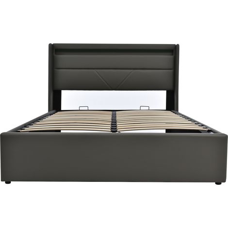 Letto contenitore 140 x 200 cm con LED, matrimoniale imbottito in PU grigio MODENUIT (1/5)