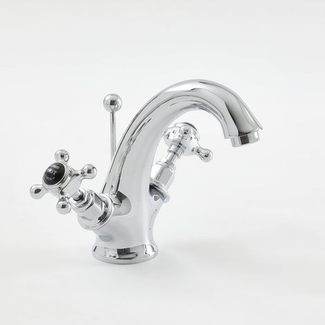 Hudson Reed – Robinet monotrou rétro chromé et noir – Commandes croisillon – Laiton massif – Design victorien – Pression min 0,5 bar