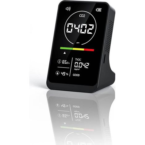 CYRILL –Moniteur de qualité de l'Air 4 en 1, Détecteur de CO2, Moniteur de Dioxyde de Carbone TVOC Température Humidité, Batterie Rechargeable 2500 mAh USB-C pour Maison Bureau Salle de Sport Voiture (1/5)