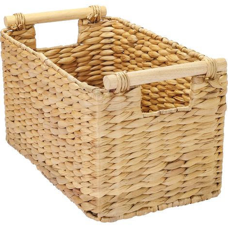 HMF Aufbewahrungskorb Badezimmer, Korb geflochten aus Wasserhyazinthe mit Holzgriffen, 37 x 22 x 20 cm (1/5)