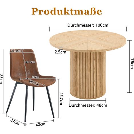 Conjunto de mesa de comedor redonda de 100 cm con 4 sillas, MDF y tejido, estilo moderno (1/5)