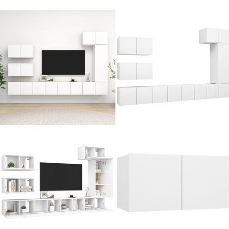 Ensemble de meuble TV 8 pcs Blanc Bois d'ingénierie - ensemble de meuble TV - ensembles de meuble TV - Home & Living (1/5)