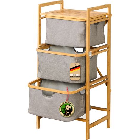 Floordirekt – Panier à linge en bambou 3 compartiments – Dimensions 33 x 44 x 96 cm – Construction robuste et durable – Facile à entretenir (1/5)