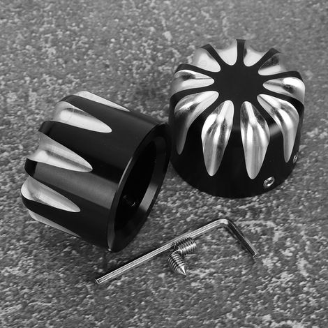 Deux caches d'essieu avant en alliage d'aluminium noir découpés CNC pour motos Tri Glide. (1/5)