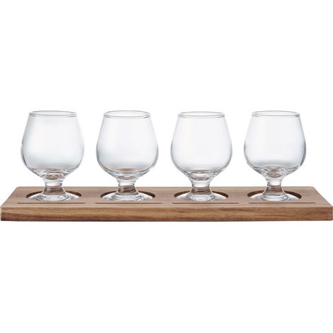 BarCraft - Verkostungsbrett de mit 4 Gläsern de Kristall, 34 x 11,5 cm, Geschenkbox de