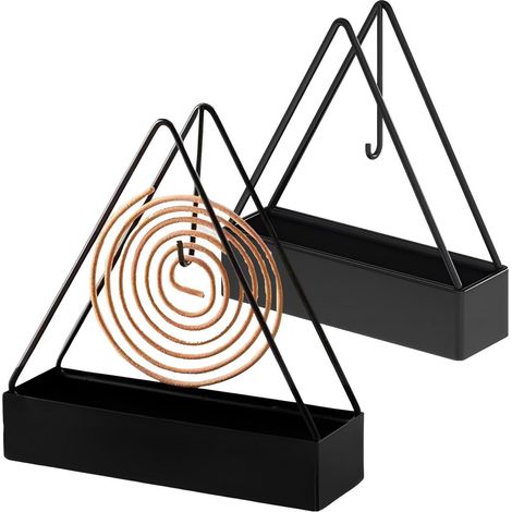 Lot de 2 Porte-encens Spirale - Fer Noir Triangulaire - Support Anti-moustiques Robuste - Intérieur Extérieur Camping - 14,5x12,5x4 cm (1/5)
