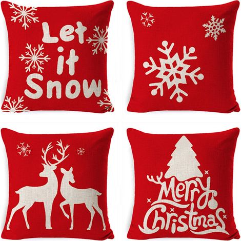 Housses de coussin de noël en forme d'élan, flocon de neige, pin, 18x18 pouces, housse de coussin de vacances d'hiver, décoration pour ensemble de canapé, 4 pièces YMYNY (1/5)