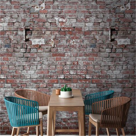 Photo wallpaper Profhome 383371 hot embossed non-woven wallpaper smooth brick look matt red grey white black 1.59 m x 2.8 m (1/5)