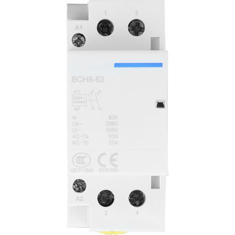 Contacteur AC 2P 63A 2NO pour usage domestique, montage rail DIN (220V-230V) (1/5)