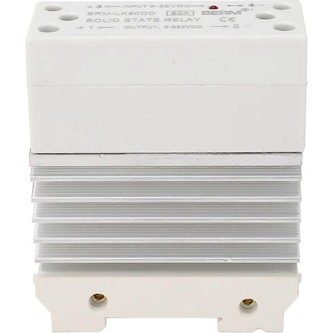 Relais statique 80 A, entrée 3–32 V CC, sortie 5–220 V CC, montage sur rail 35 mm, convertisseur CC/CC avec dissipateur thermique (1/4)