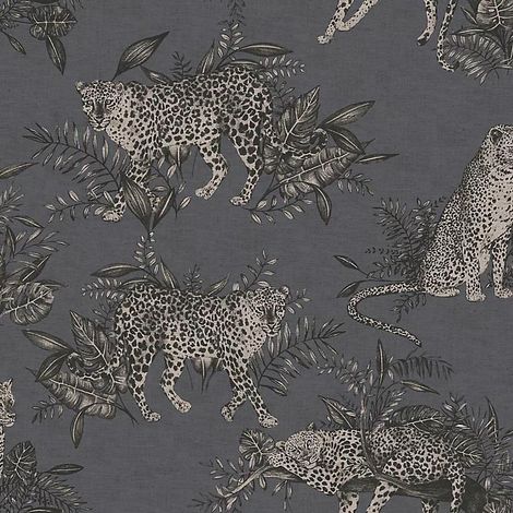Grandeco Lounging Leopard Grey Wallpaper Animal Print Paste The Wall Vinyl