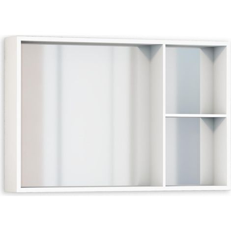 Meuble vestiaire avec Miroir, Armoire d'appoint de Salle de Bain Multi-usages, Option avec ou sans lumière LED, Meuble Mural Facile à Poser, Armoire montée, Finition Blanche, sans Porte, 90 cm (1/5)