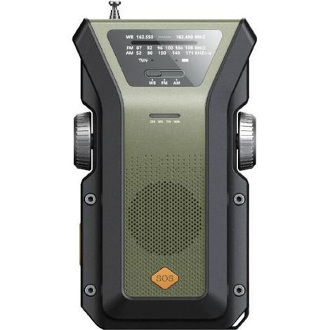 Notradio, tragbares AM/FM/WB-Wetterradio (NOAA), 4000 mAh, USB-C/Solar/Handkurbel, 3 Lademodi, SOS-Alarm