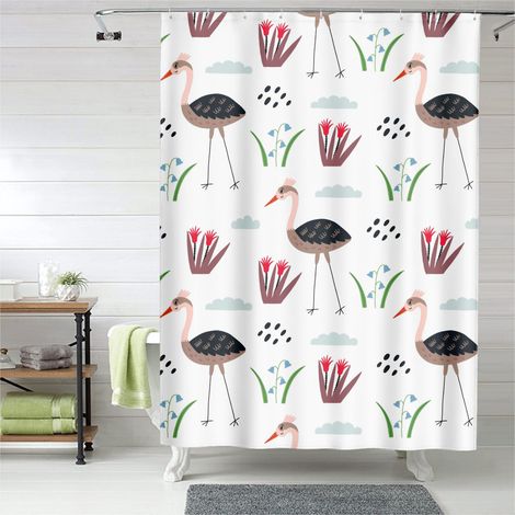 Rideau de douche flamant rose décoratif moderne, polyester imperméable, 150x180 cm (1/5)
