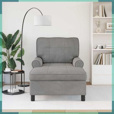 Chaise longue - 42022922 - Velours gris clair - 91 x 157 x 91 cm - Coussin de siège amovible (1/5)