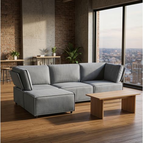 Modulares Ecksofa in Hellgrau mit Schaumstoff- und Federpolsterung (1/5)