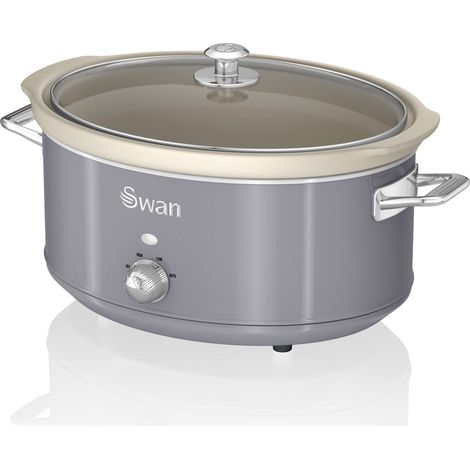 Swan Retro SF17031GRNEU Pentola Cottura Lenta 6,5L Contenitore Estraibile, Antiaderente Ceramica Libera PFOA e PTFE, 3 Livelli Temperatura, Coperchio Vetro, Slow Cooker Design Vintage, Grigio, 320W (1/4)