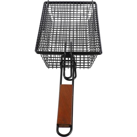 Panier à grillades antiadhésif avec couvercle, barbecue en métal pliable, manche en bois amovible, outil de barbecue pour poisson, légumes, steak, viande, crevettes (1/5)
