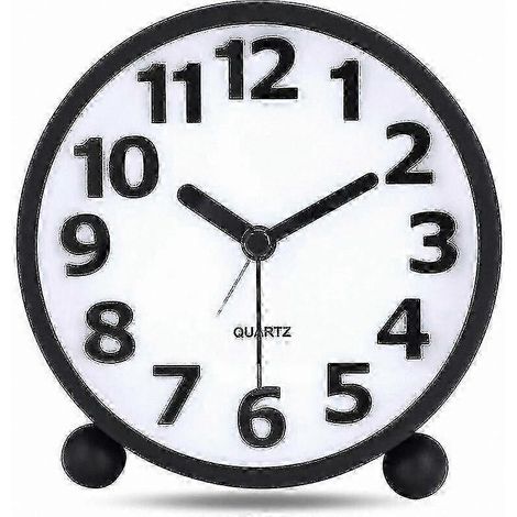 Horloge de bureau en métal noir avec grands chiffres 3D, alarme analogique silencieuse (sans tic-tac) et fonction veilleuse peut également être utilisée comme horloge de chevet (1/4)