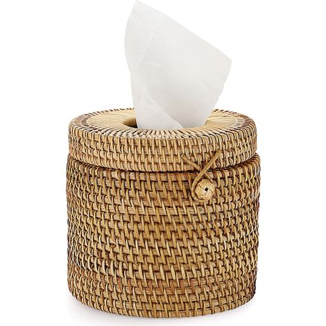 Caja de pañuelos de ratán, dispensador redondo, organizador de papel para baño, sala de estar, dormitorio, jardín.