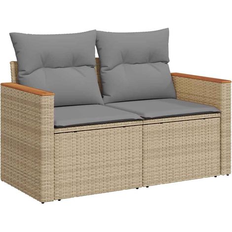 Maison Exclusive - Gartensofa mit Kissen 2-Sitzer Beige Poly Ratt
