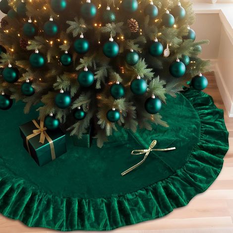 Jupe de sapin de Noël neuve, 120 cm (48 pouces), en polaire épaisse, verte, avec motif ondulé.