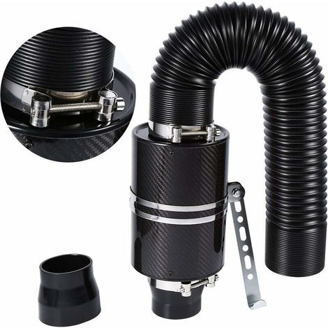 Kit de Filtre d'Admission d'Air Universel, 3" Filtre à air froid Fibre de carbone avec Cartouche Filtrante et Adaptateur pour Voiture