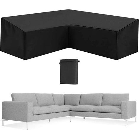 MINKUROW Funda de sofá de esquina en forma de V para jardín, funda protectora impermeable para muebles de exterior, protector de muebles de jardín para sala de estar de lona Oxford 210D, negro, 300x30 (1/5)