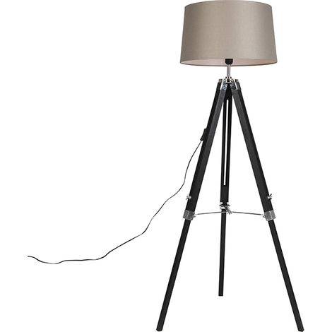 Tripod Floor Lamp Black with 45cm Linen Taupe Lampshade