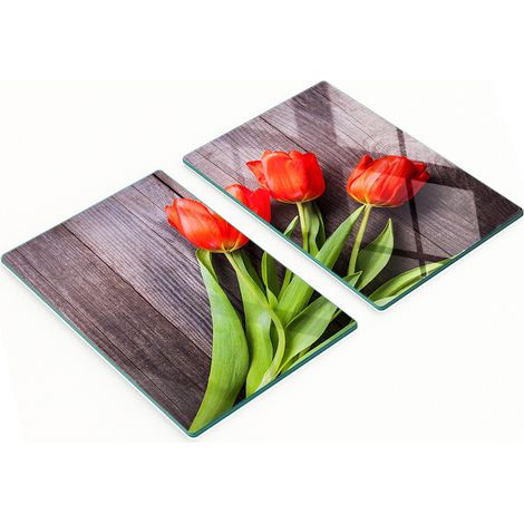 Pannelli decorativi multifunzionali in vetro con tulipani rossi, 2x40x52 cm (1/5)