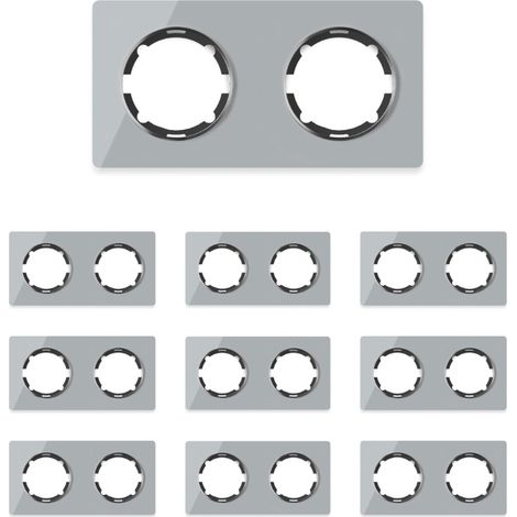 Plaque de finition Garda, en verre, horizontal, 2 postes (lot de 10) - gris