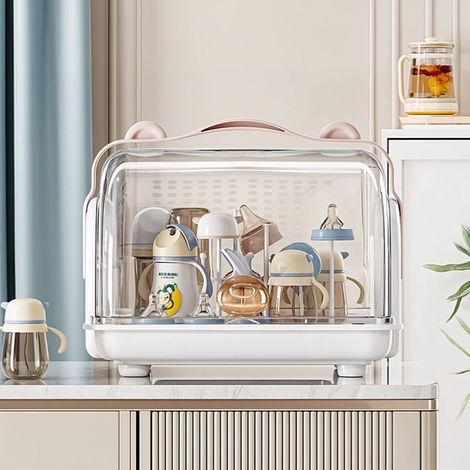 Portable Baby Bottle Drying Rack Storage Box with Dual Flip-Up Covers (1/3)