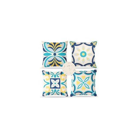 Lot de 4 Coussin Exterieur Impermeable 45 X 45 cm Housse de Coussin Imprimées Florales Bleue Coussins de Jardin Boho Coussins Décoratifs Taie d'oreiller pour Balcon Salon Terrasse Jardin