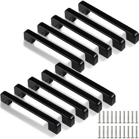 128 mm Küchengriffe – 10er-Set aus schwarzer Zinklegierung – Rostbeständig – Für Türen und Schubladen (1/4)