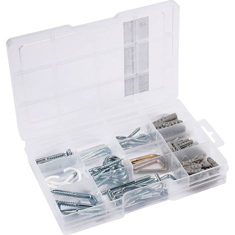 Assortiment de 78 crochets à visser – Différents crochets et chevilles en kit – Prétriés dans une boîte en plastique pratique – Convient pour toutes sortes de suspensions/Set de crochets / (1/2)