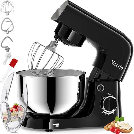 Pastry Processor, 4.5L 1500 Watt Compact Dough Mixer with Kneading Hook, Whisk, Splash Protection and 10-Speed Planetary Mixing System (Black) (1/5)