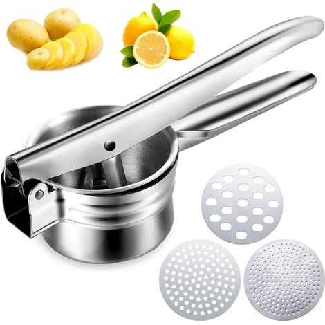 Kartoffelpresse aus Edelstahl, Sptzlepresse mit 3 Lochscheiben,Professionelle Kartoffelpresse Edelstahl rostfrei (1/3)