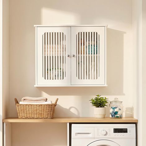 Armario de pared para baño - 60 x 20 x 52 cm - mueble colgante de almacenamiento con doble puerta de persiana mdf - blanco (1/5)