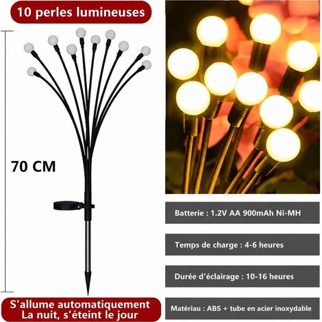 Lampe solaire lucioles 10 têtes lumière chaude pour jardin IP65 - 1 pièce 10 1 43 × 8 × 6 cm 150 g – Livraison gratuite