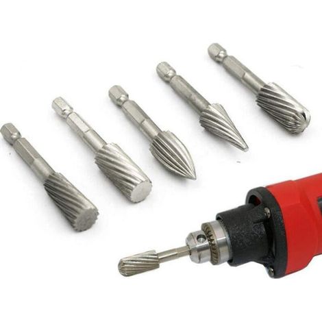 Fraise Rotative - Acier Rapide HSS - Tige Hexagonale 6,35 mm - Pour Meulage Aluminium Fer Cuivre Plastique Bois - Lot de 5 (1/5)