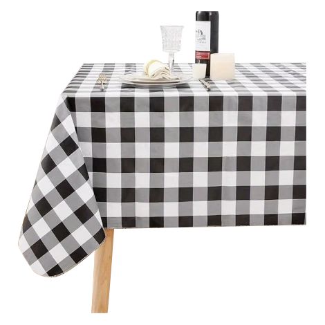 Schwarze italienische karierte Tischdecke, 140 x 240 cm, italienisches Pariser Karomuster, schwarz und weiß