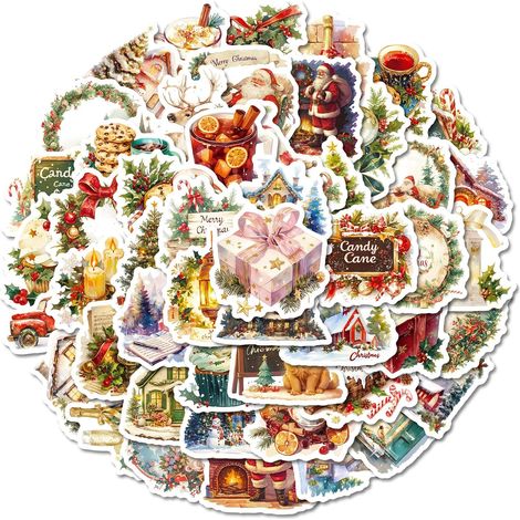 50 autocollants imperméables sur le thème de Noël - Décorations pour albums de scrapbooking enfants et adolescents, incontournables pour les fêtes de Noël (1/5)