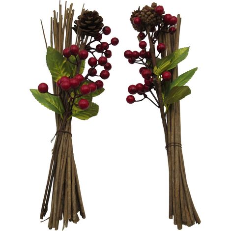 Artificial Branch Christmas Decoration Pinecones and Berries X2 (Xmas Faux Stem Festive Pick) (1/5)
