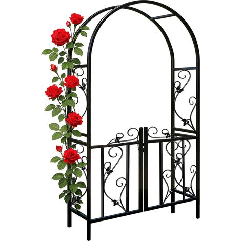 GARDEBRUK® Support pour plantes grimpantes noir en métal Arche de jardin Tuteur plantes Décoration extérieure 1x Arche de jardin avec portail - style 1