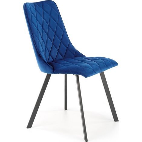 Chaise de salle à manger capitonnée en velours bleu et pieds en métal noir ODUNA (1/5)